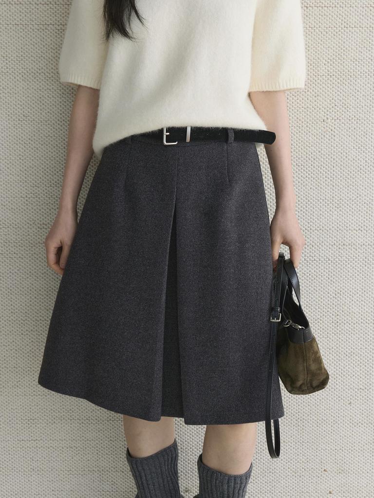 Xu Man Retro Korean Pleated Wool Midi Skirt for Women