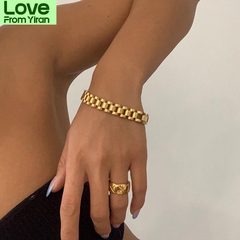 

Не тускнеет Новые Нержавеющая сталь Позолоченные Съемные Браслеты Браслеты Для Женщин Хип-Хоп Золотые Браслеты Обертывания 16.5cm золотой