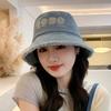 Hat women's new bucket hat denim sun hat face cover versatile letter fashion sunscreen hat