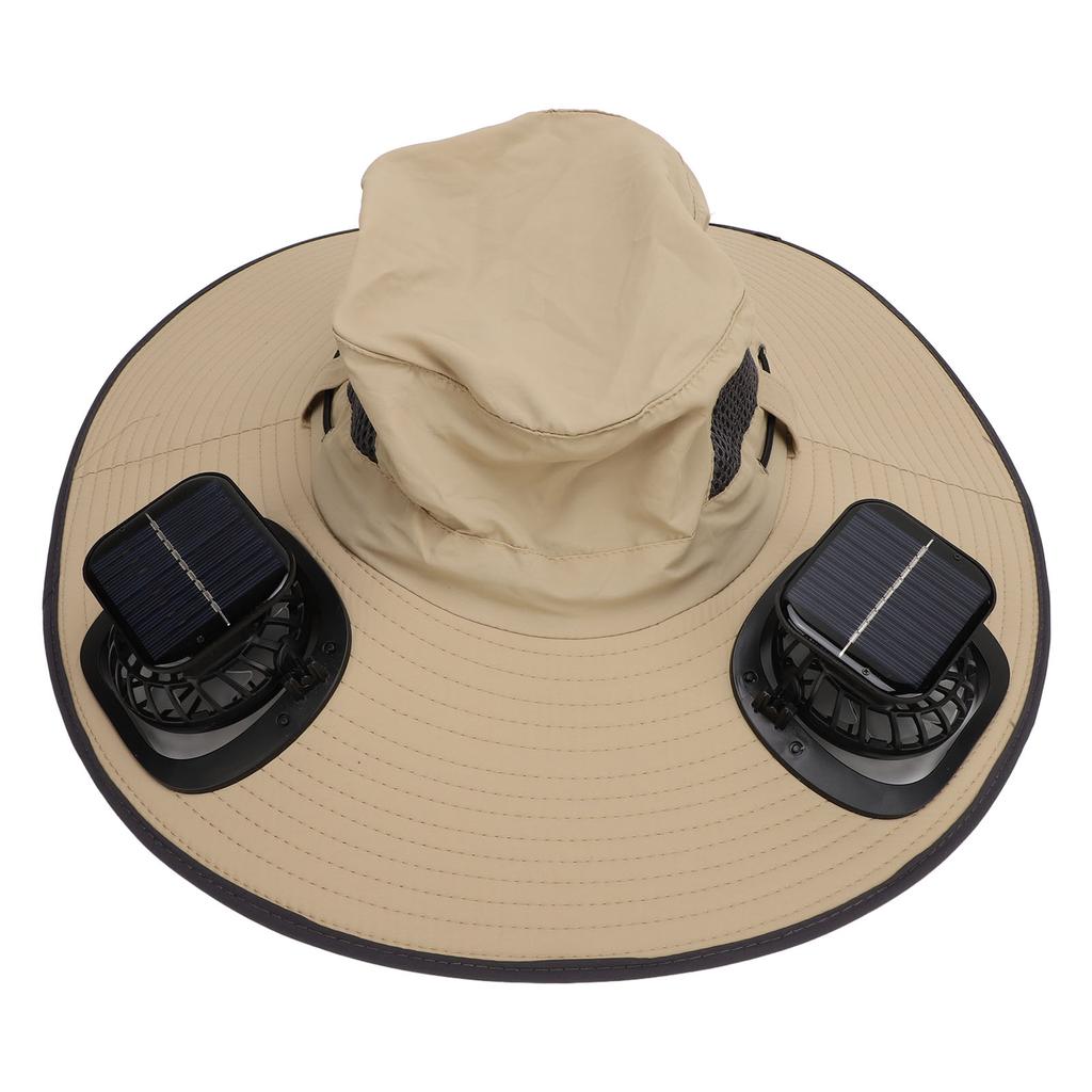 Mens Sun Hat with 2 Solar Fans Nylon UPF50 Wide Brim Fast Drying USB Rechargeable Cooling Fan Fisherman Hat for Beach Outdoor Sports