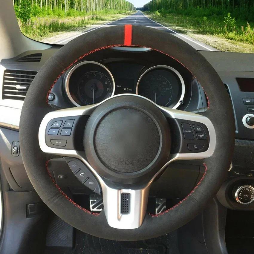 Black Artifcial Carbon Fiber Leather Car Steering Wheel Cover for Mitsubishi Lancer 10 EVO Evolution 2008-2014