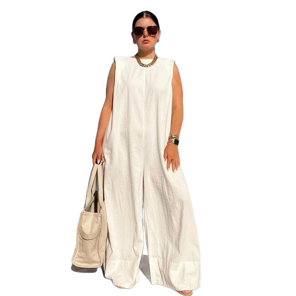 2025 Women's Spring/Summer Casual Solid Color Wide-Leg Jumpsuit