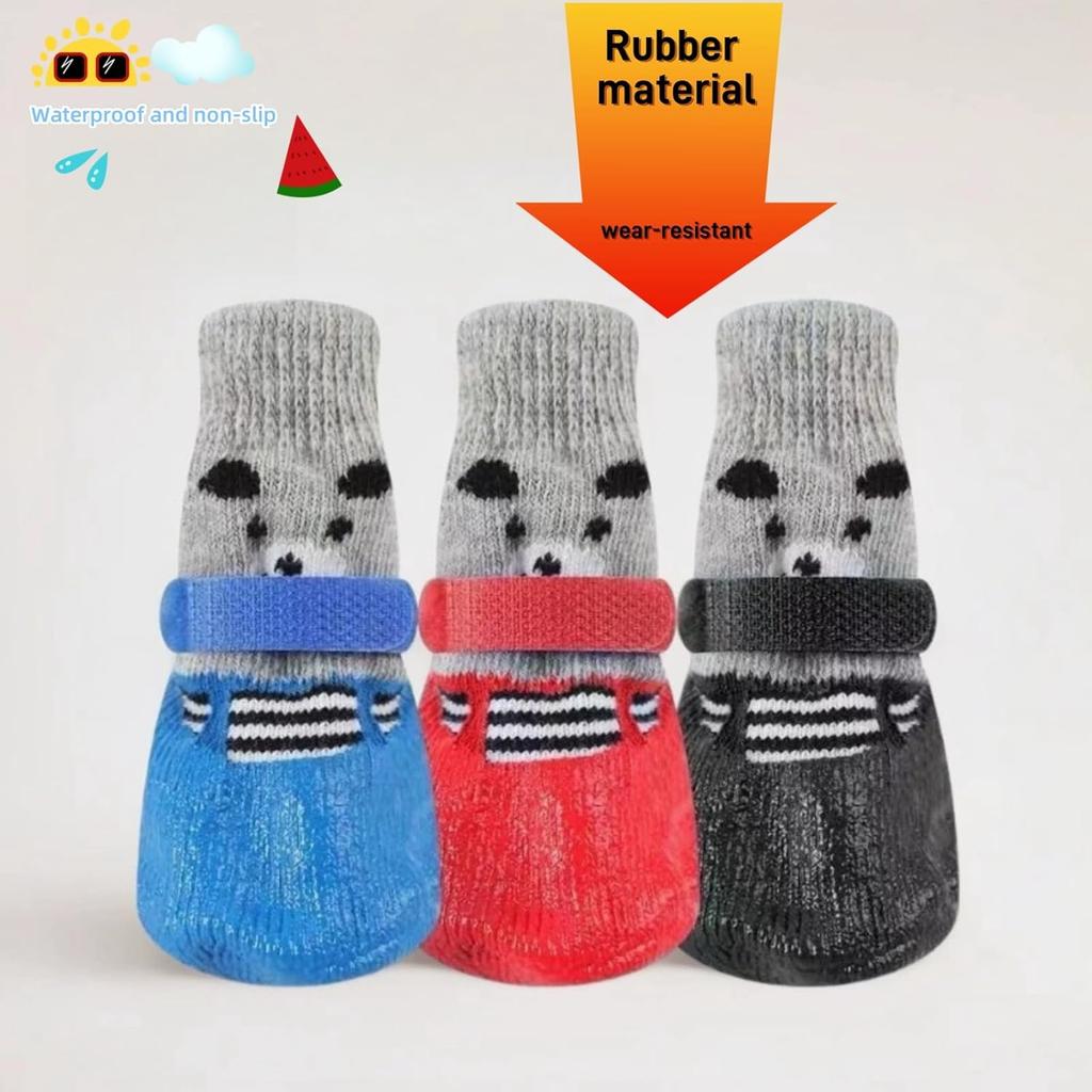 Pet Dog Shoes Socks Waterproof Cats Dogs Rubber Non-slip Socks, Knitting Warm Rain Snow Boots for Small Medium Pets Outdoor
