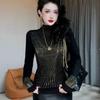 Brilliant Fireworks Women's Rhinestone Long Sleeve Fleece Top - Slimming, Versatile, and Warm for Autumn/Winter
