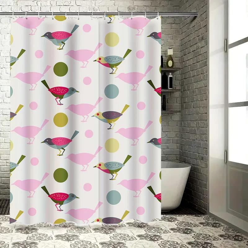 Colorful Birds Drinks Shower Curtain Pink Blue Yellow Green White Decor Home Bath Waterproof Fabric Modern Bathroom Accessories