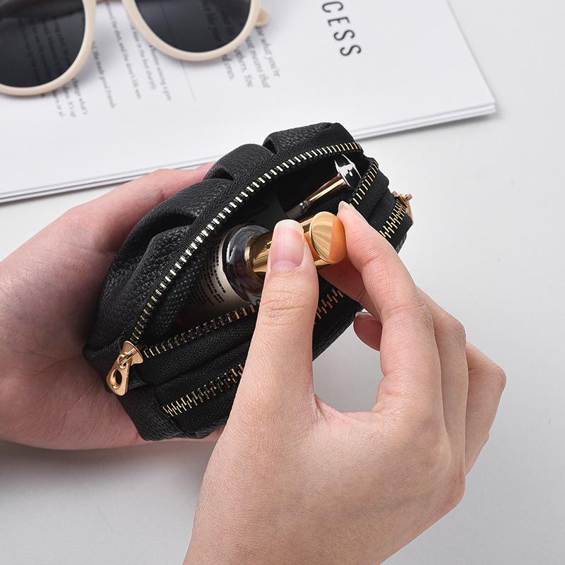 Retro Mini Leather Wallet for Women Korean Style Zipper Coin Purse Card Holder Wallet Double-layer Female Small Purse Clutch Bag