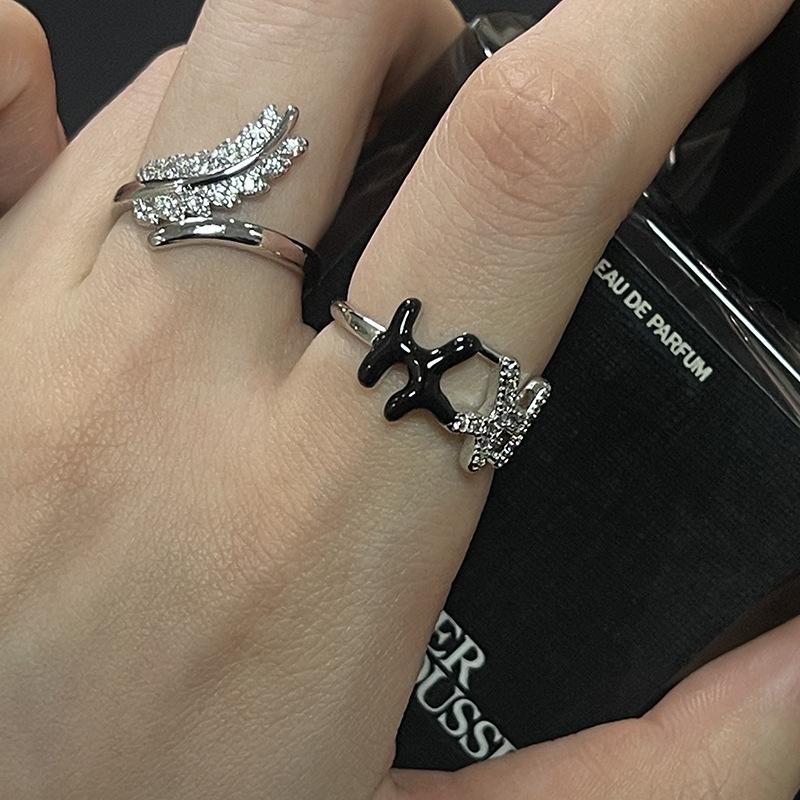 Moon Temperament Slightly Inlaid Light Luxury Open Ring Women'S Cold Wind Fashion Niche Design Personalized Ring
