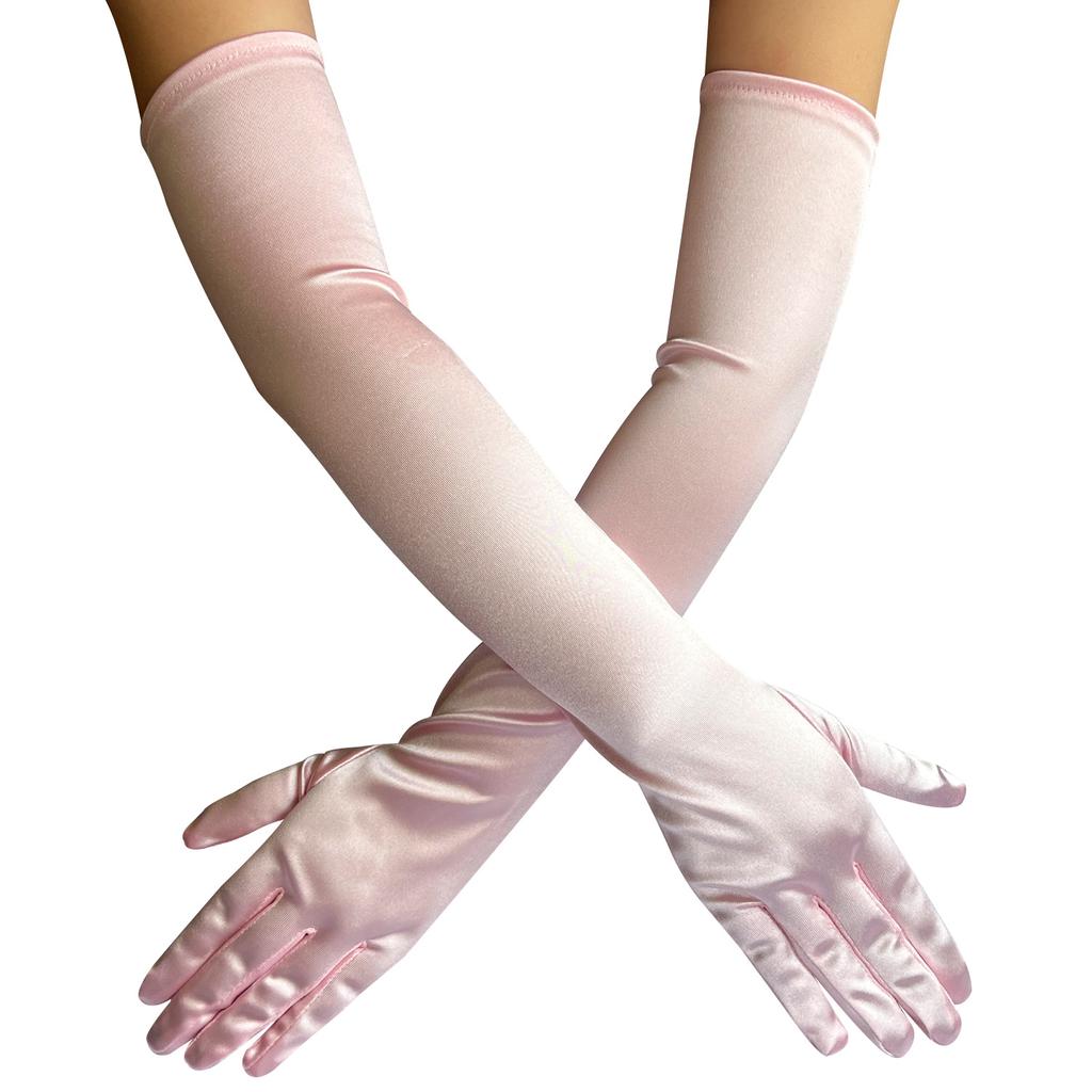 New Women Satin Elastic Full Finger Party Gloves Students Solid Bridal Wedding Dress Long Mittens Outdoor Dance Dress Up Gloves