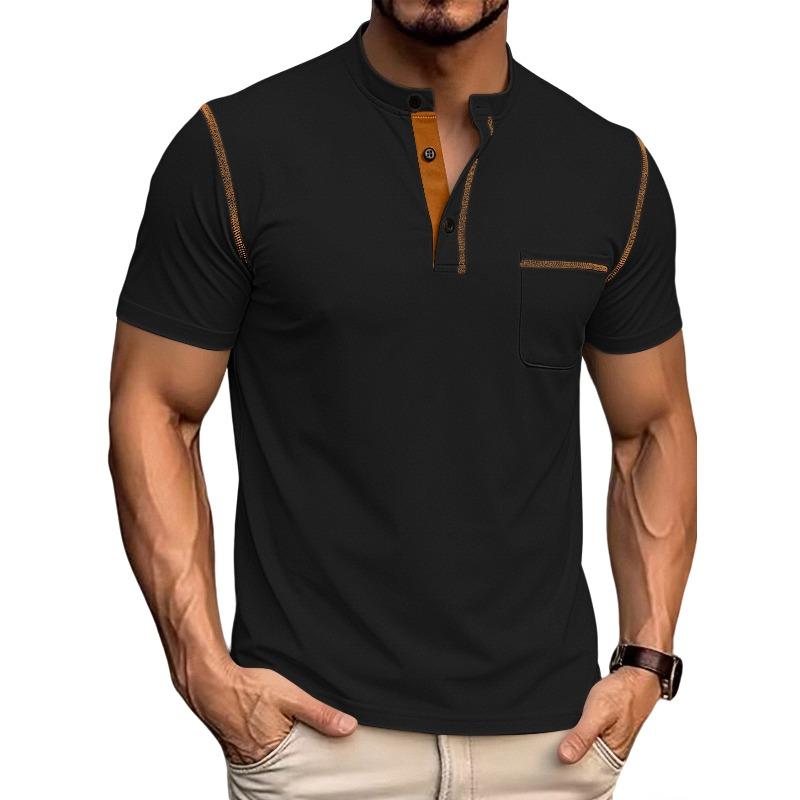 Herren Übergröße Farbblock Casual Sport-Poloshirt mit Henley-Ausschnitt, Atmungsaktiv und Schnelltrocknend