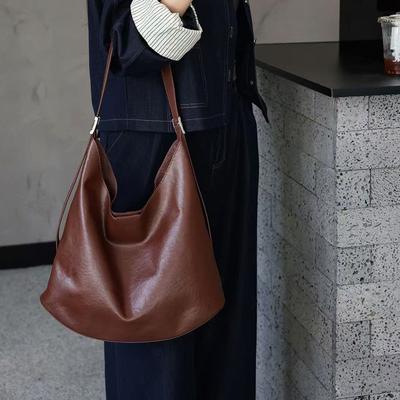Vegetable Tanned Cowhide Messenger Bag Autumn New Shoulder Bag Genuine Leather Women's Retro Simple Commuter Texture Tote Bag