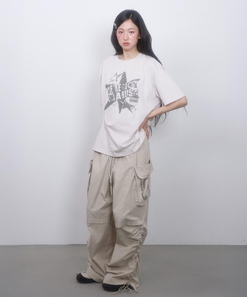 LMR Shirred Point String Cargo Pants Beige