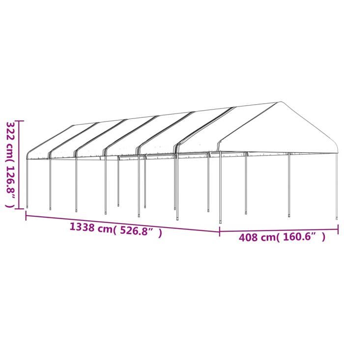 VidaXL Belvédère avec toit blanc 13,38x4,08x3,22 m polyéthylène, tente de fête, chapiteau, abri à auvent, pavillon, tente 3155514