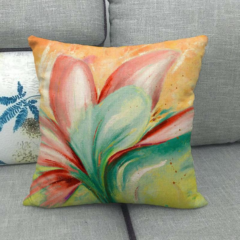 Colored Flowers In An Oil Painting Digital Printing Short Plush Pillow Covers For Car Sofa Office Cushion Cover Home Goods