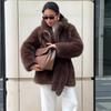 Womens Faux Fur Coat Mid-Length With Belted Waist Elegant Winter Outerwear In Black Coffee Beige