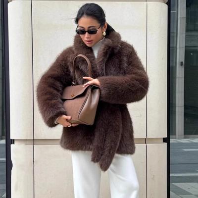 Cappotto In Finta Pelliccia Da Donna Di Media Lunghezza Con Vita Cintureggiata Elegante Capospalla Invernale In Nero Caffè Beige