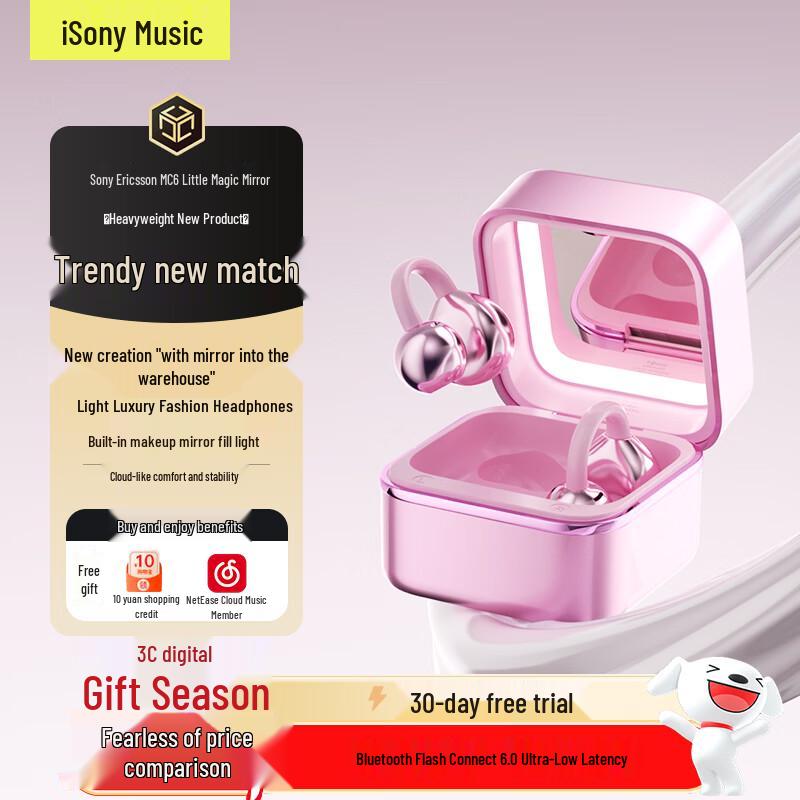 

Soaiy MC6 Open-Ear Bluetooth Ear Clip Headphones with Makeup Mirror Light