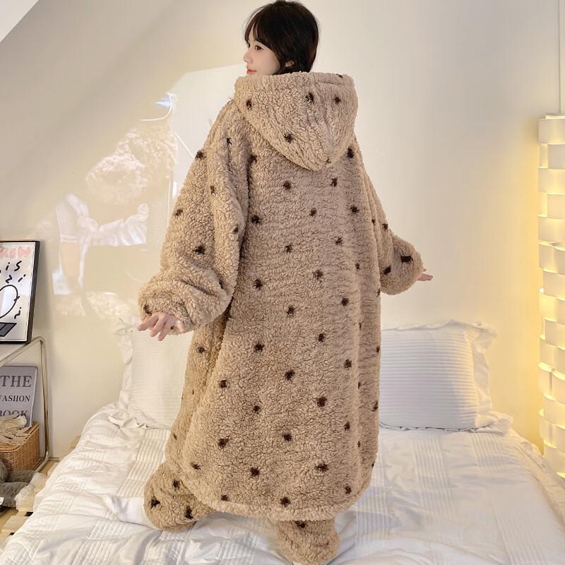 Women's Thick Flannel Hooded Robe & Pants Set