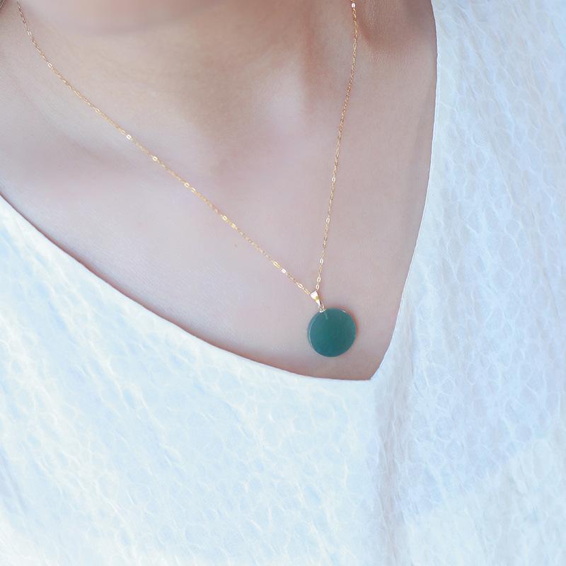 Ice-Clear 18K Gold Clasp Natural Blue Water Jade Pendant Necklace