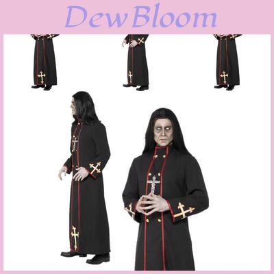Spooky Black Halloween Priest Costume Robe For Men And Women Cosplay Theater Events