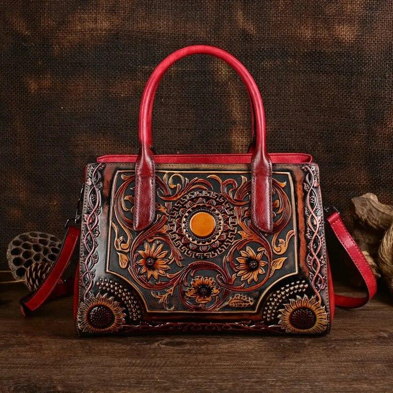 Johnature Borsa in pelle da donna in rilievo retrò squisita Borse a tracolla versatili di grande capacità