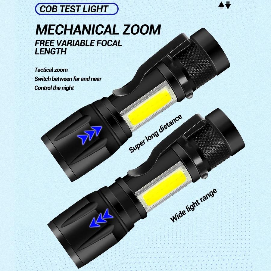 EDC Flashlight Rechargeable T6 LED Zoomable Cob Tactical Torch IPX4 Waterproof Handheld Light,Outdoor Camping Hiking Emergency