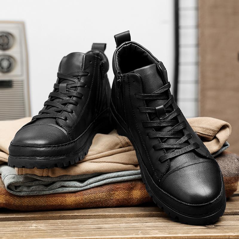 Luxury Brand Men Ankle Boots Top Quality Man Basic Boots Genuine Leather Men Shoes High Top Leisure Walk Botas Antiskid Sneakers