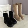 Two Wear Folded To Increase the Height, But Knee-length Boots, Women's Thick-soled Autumn and Winter New Thin Medium Tube Short Boots, Stacked Knight 