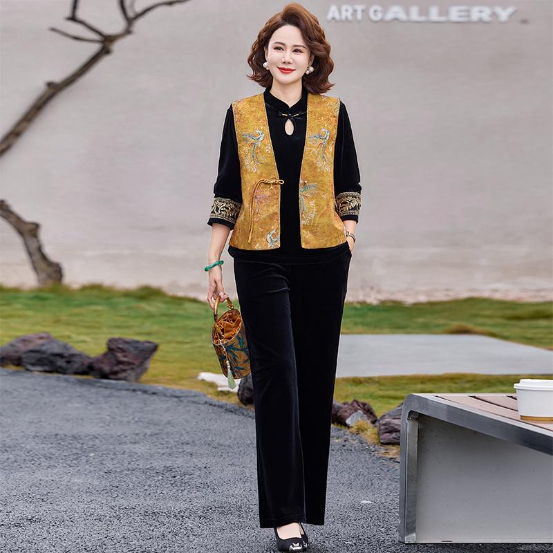 

Elegant Spring and Autumn Three-Piece Suit Set for Middle-Aged and Elderly Women - Noble Lady Chinese Style 2XL up to 120 lbs
