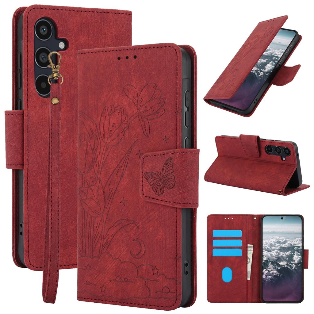 For Samsung Galaxy A57 5G Case Flower Butterfly Leather Wallet Phone Cover with Hand Strap