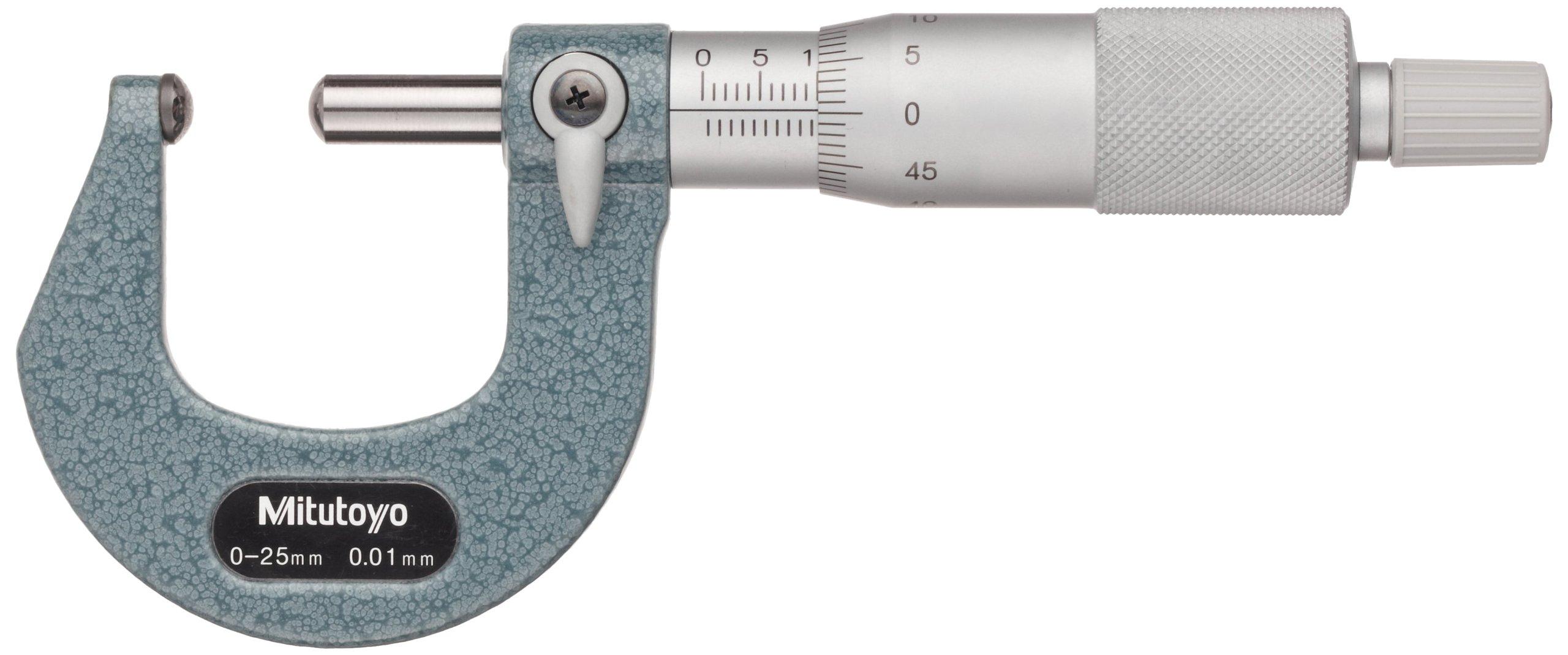 

Mitutoyo 115-118 Spherical Face Micrometer, Ratchet Stop, 75-100mm Range, 0.01mm Graduation, +/-0.004mm Accuracy, Flat Spindle