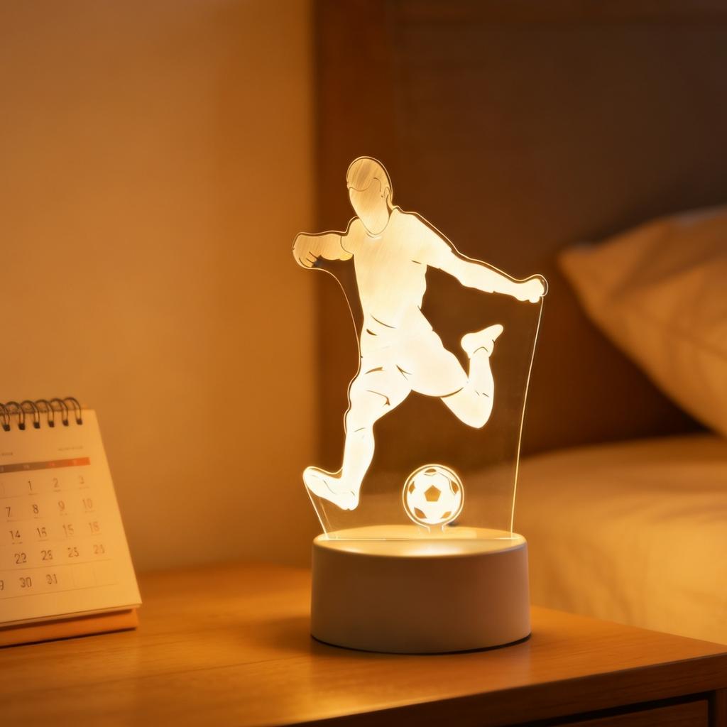 LED 3D Football Theme Table Lamp USB Plug Bedroom Bedside Creative Book Lamp Sports Enthusiasts Gift Decorative Night Light