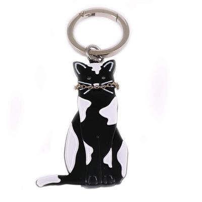 Laporte Bag Charm Keychain, Sitting Cat, Acrylic, Cute, Plastic, Lightweight, Stylish, Pop, Colorful, Black and White