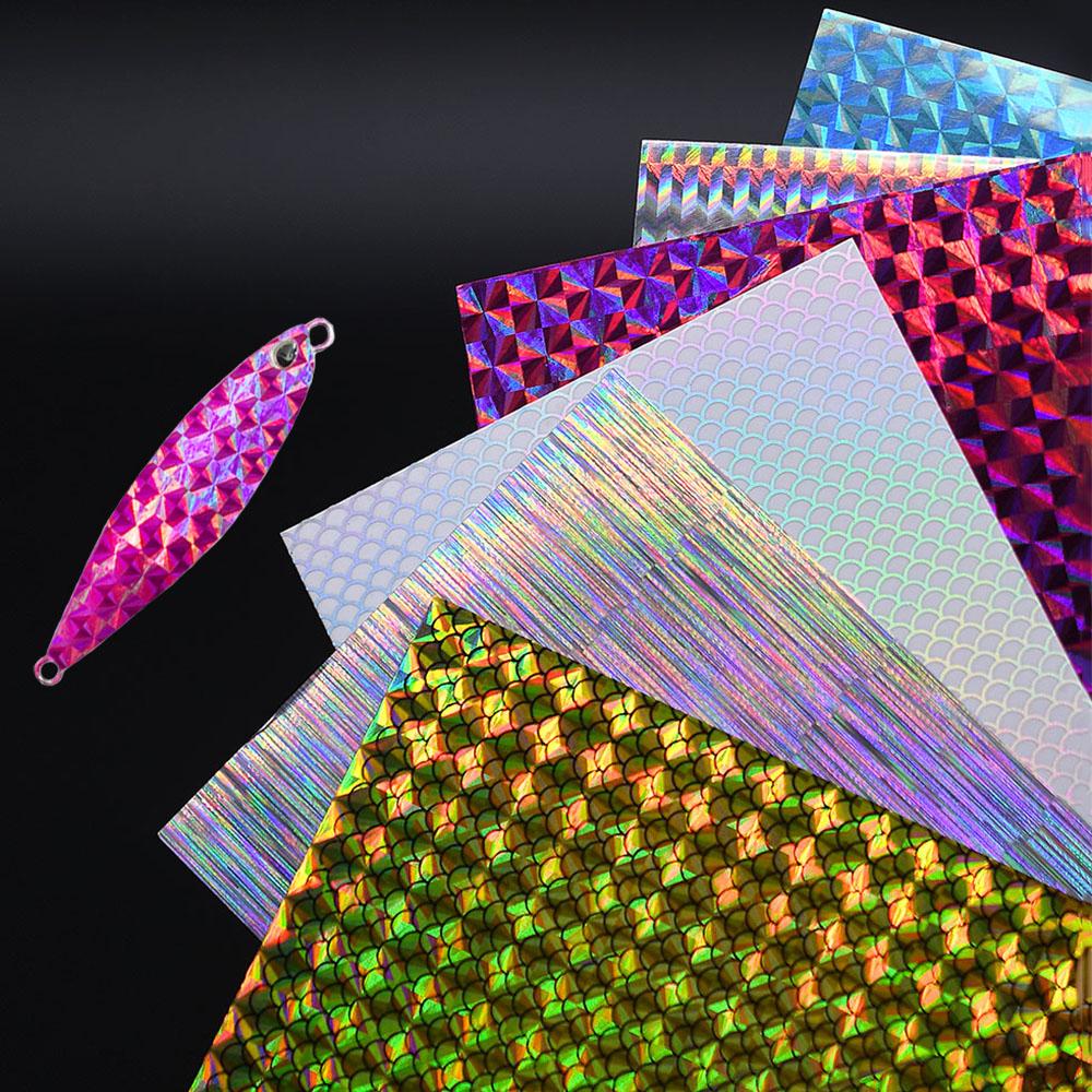MNFT 12Pcs DIY Hard Bait Sequins Holographic Lure Fish Skin Sticker Self Adhesive Rainbow Change Color Film Fly Tying Material