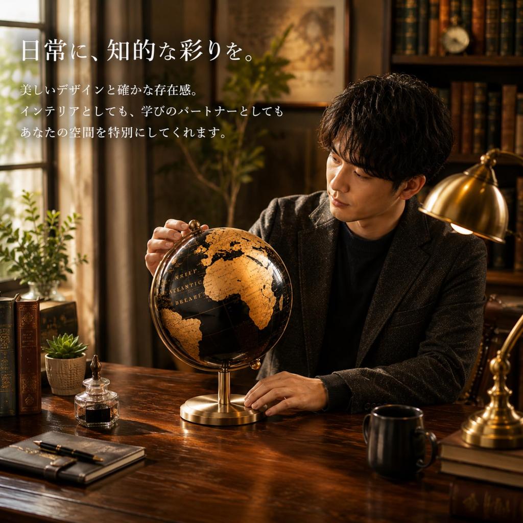 PLEGOOD Globe, Antique, Compact, Classic, Antique Black and Gold, Retro, Display, Interior Decor, World History, Geography, Desktop, Portable, Space-S
