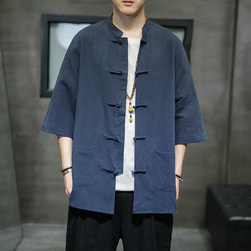 Men's Summer Short-Sleeve Chinese Tang Suit Shirt - Breathable Cotton and Linen