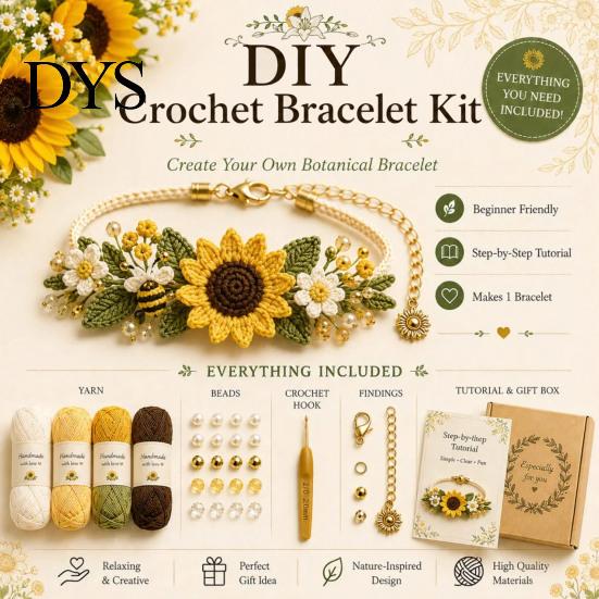 Bransoletka inspirowana naturą Rękodzieło Szydełkowanie Zestaw DIY, Zestaw do rękodzieła kwiatowego z koralikami, Styl Boho Zestaw do tworzenia kwiatów dla początkujących, Ręcznie robiony prezent Artystyczny