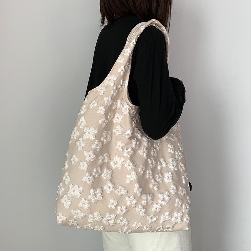 Sweet Flower Ladies Vest Shoulder Bags Large Capacity Portable Women's Tote Shopping Bag Retro Floral Female Purse Handbags