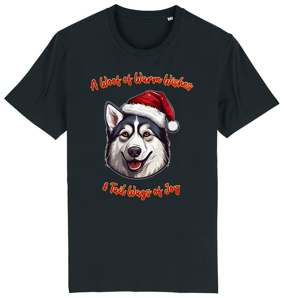

Mens Womens Siberian Husky Christmas T-Shirt Santa Dog Woof Wishes Dogs Gift S
