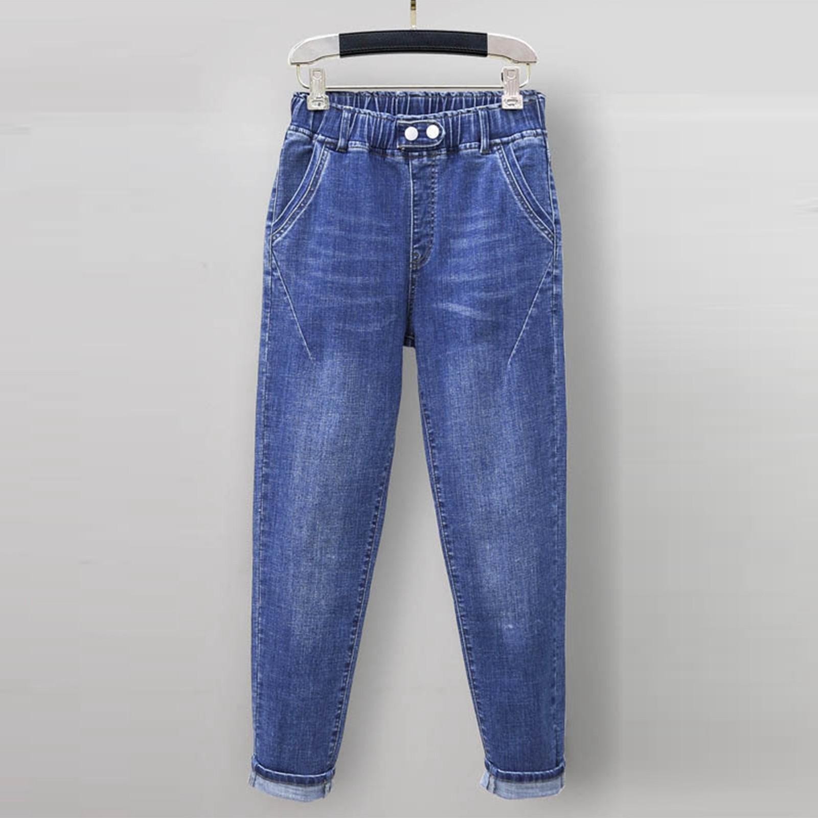 

Женские брюки большого размера, эластичные джинсы, свободные полуэластичные брюки XL синий