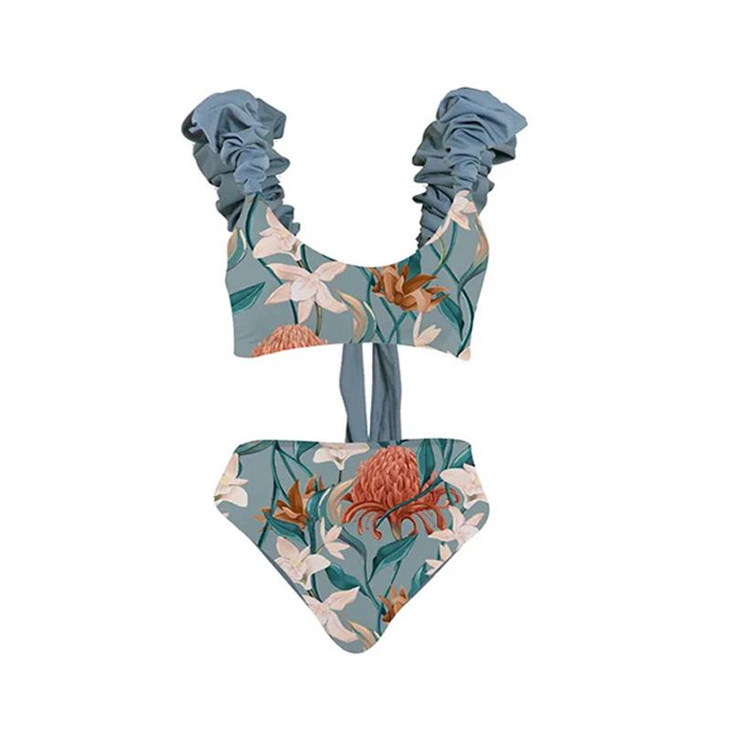 Retro Print Three-Piece Bikini Set - European & American Style