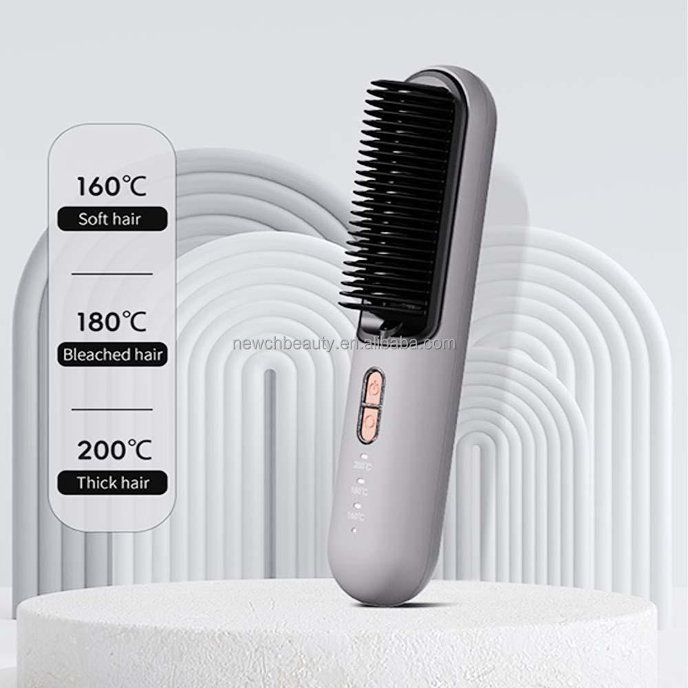 Wireless Hair Straightener Electric Hot Comb 2 in 1 Negative Ion Hair Straightener Brush Straightening Cordless Hairbrush
