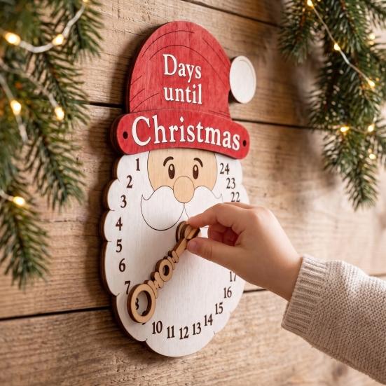 Rustic Holiday Decor Christmas Advent Calendar Wooden Hanging Sign, 24 Days Welcome Sign with Rope, Decorative Wall Santa Countdown Decorations