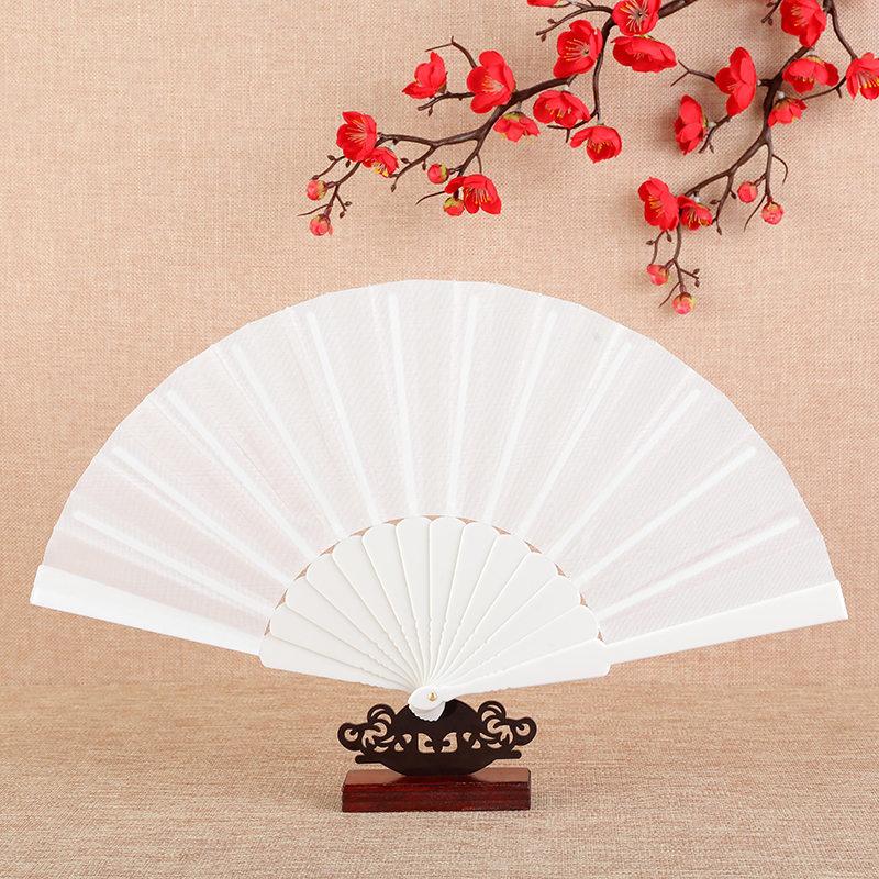 Klassischer Seidenstoff Kunststoffknochen Einfacher Faltfächer Chinesischer Stil Retro Handfächer Bühnenfächer Hochzeitsgeschenk für Gäste