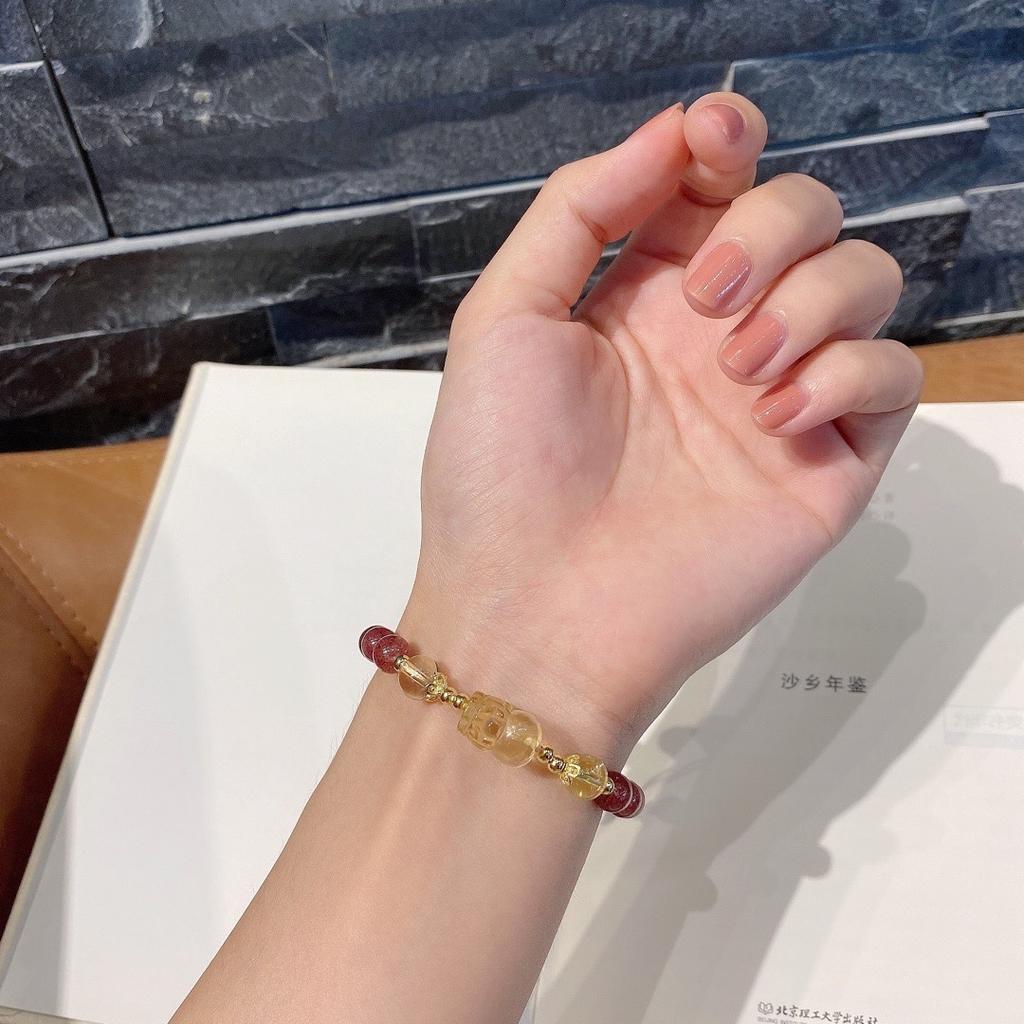 Recommended Jewelry: Natural Brazilian Citrine Pixiu Strawberry Crystal Braided Bracelet for Women, a Gift for Girlfriend or Best Friend