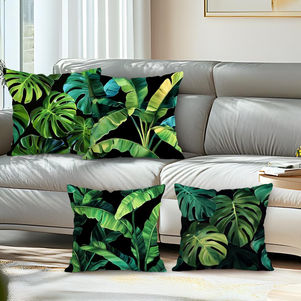 Tropical-Themed Green Leaves Pillowcase Bedroom Sofa Cushion Cover 100% Polyester Living Room Cushion Pillowcase Home Decor