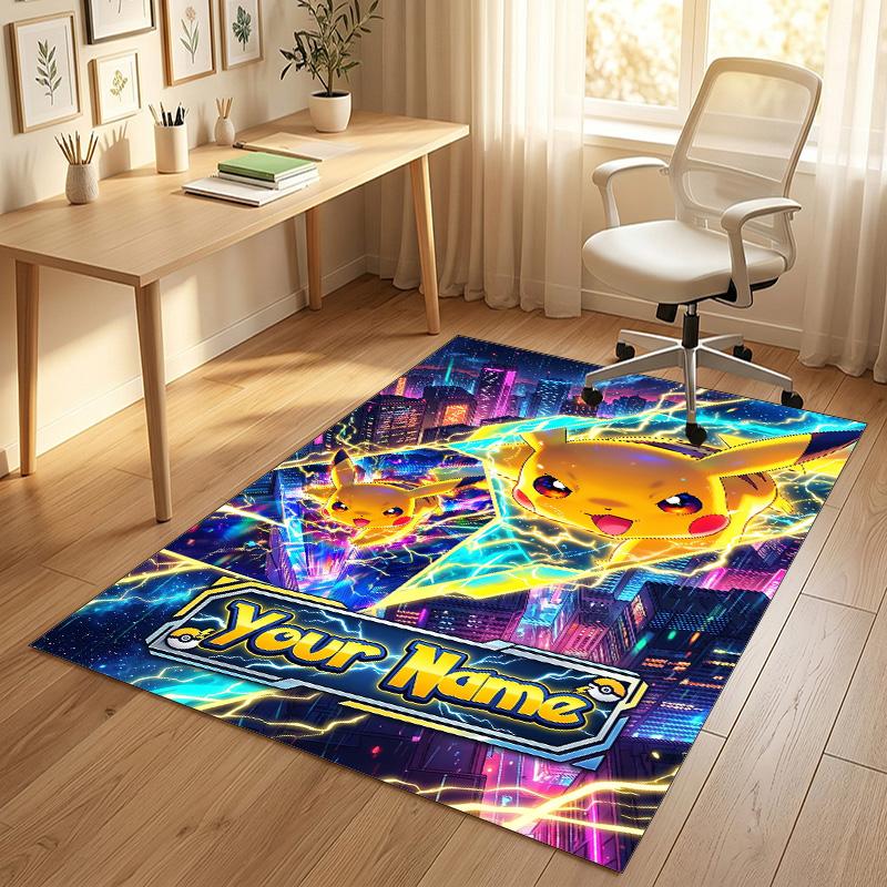 Personalized Crystal Velvet Carpet,Pokémon Custom Printed Name, Plush Area Rug For Home Indoor Decor