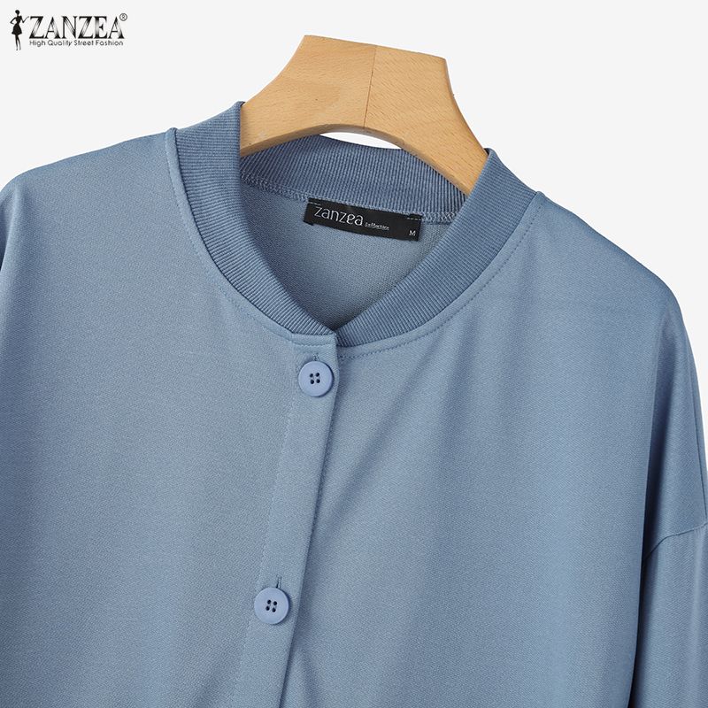 ZANZEA Autumn Women Long Sleeve Buttons Casual Loose Thin Blouse Cardigan Tops