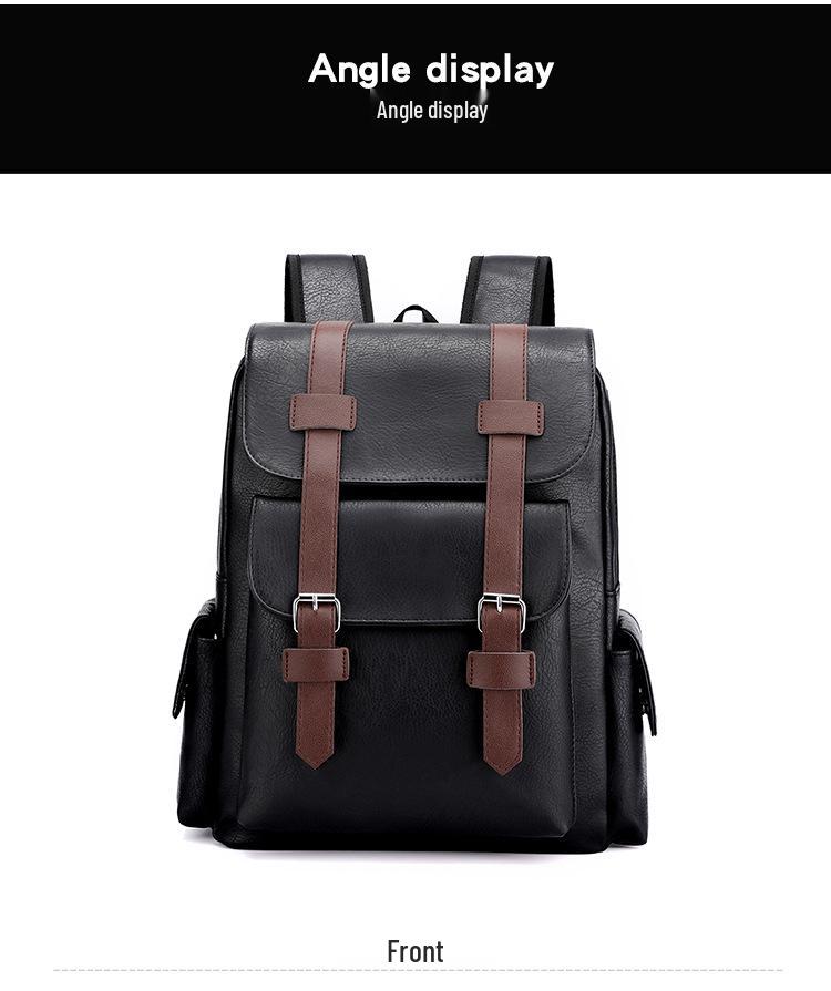 Mochila de Cuero PU de Gran Capacidad Estilo Coreano para Estudiantes y Viajeros - Unisex, Casual y de Moda Bolso de Doble Hombro