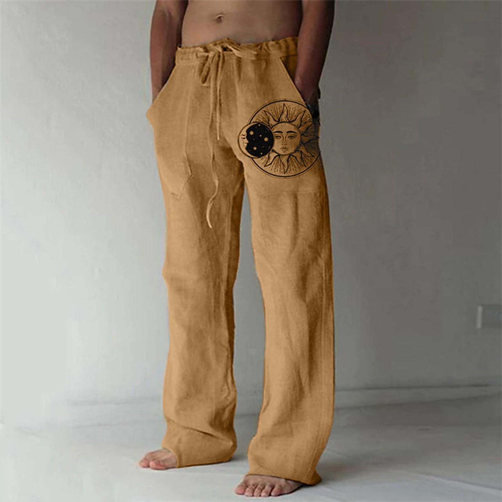 

Мужские модные повседневные свободные однотонные удобные брюки из хлопка и льна с принтом XL верблюд