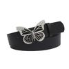Rhinestone Butterfly Buckle Belt Fashionable Pu Leather Women Wide Belt for Dress Shirt Decoration Black Free Size